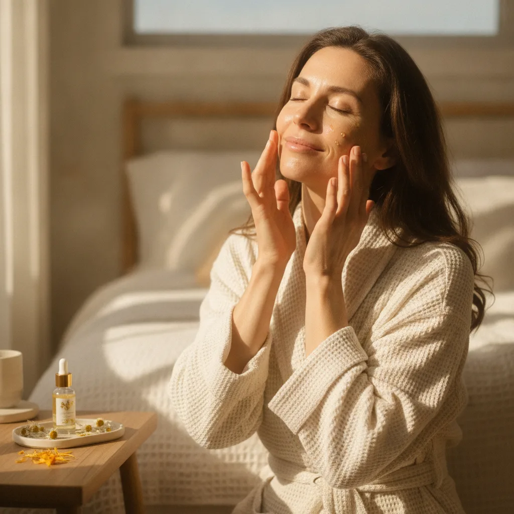 Woman applying serum ritual